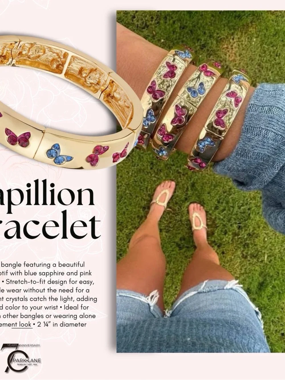 Park Lane PAPILLION Gold Bangle Butterfly Bracelet, Stretch to Fit, 2 1/4” NWT